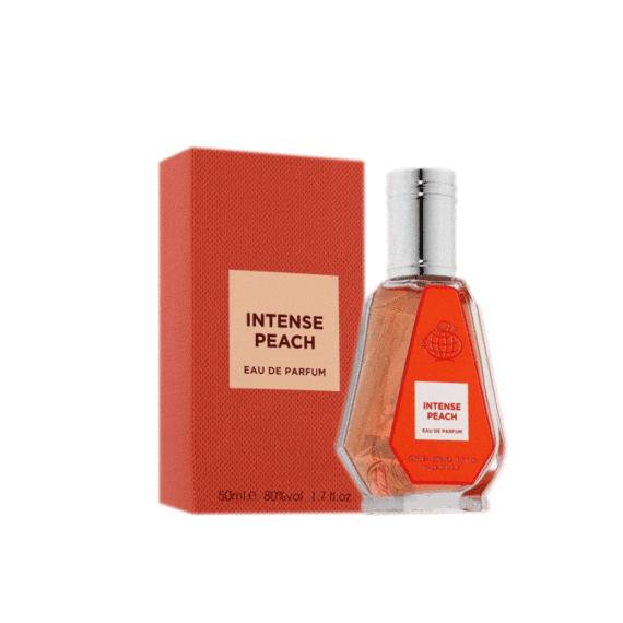 Fragrance World Intense Peach 50ml eau de parfum bottle — Perfume Studio